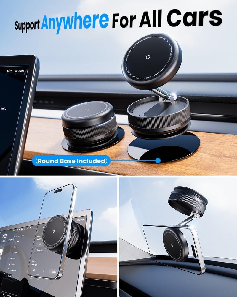 MiiKARE 2026 Upgraded 360° Vacuum Magnetic Car Phone Holder for Magsafe [96+LBS Strongest Suction & 2800gf Strongest Magnetic], Adjustable Car Phone Mount for Your Car/Gym/Mirror/Shower for iPhone & Android - Image 2